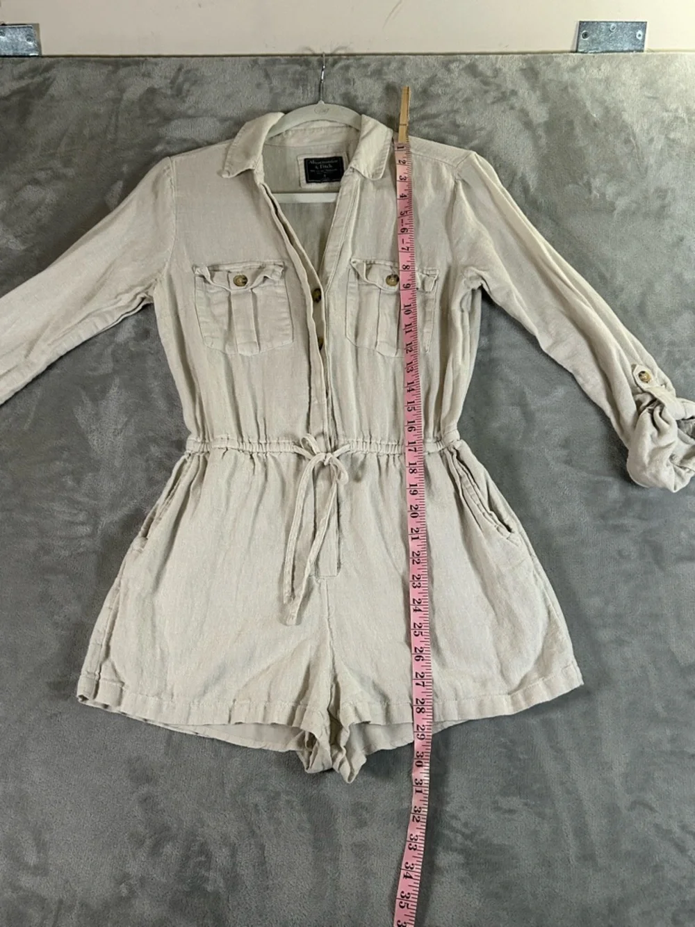 Abercrombie & Fitch Light Beige Linen-Cotton jumpsuit with Natural Texture - Picture 8 of 11